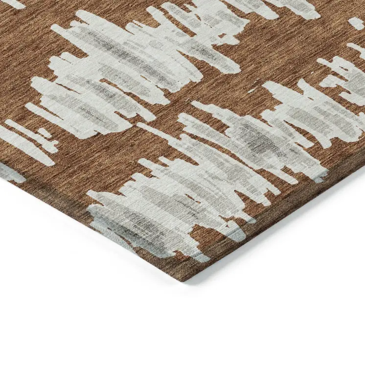 8' X 10' Brown And Gray Striped Washable Indoor Outdoor Area Rug
