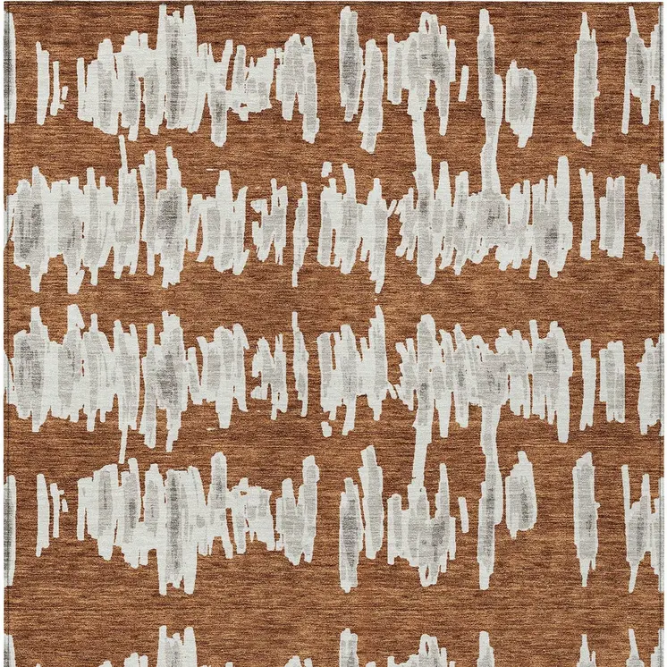 8' X 10' Brown And Gray Striped Washable Indoor Outdoor Area Rug