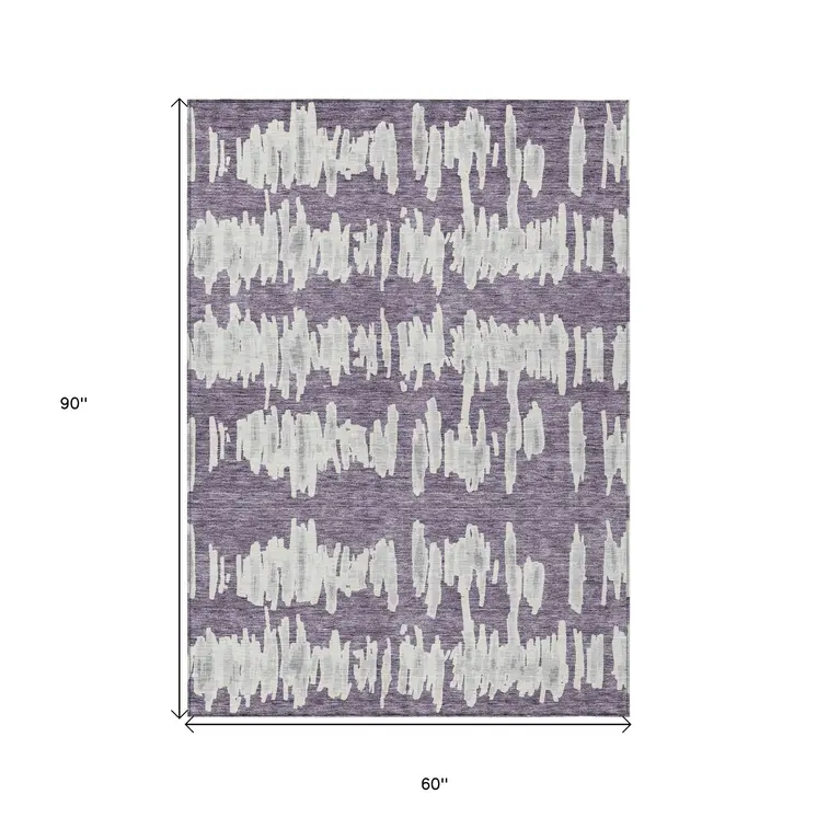 5' X 8' Purple And Gray Striped Washable Indoor Outdoor Area Rug