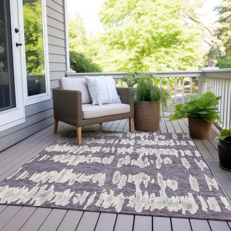 5' X 8' Purple And Gray Striped Washable Indoor Outdoor Area Rug
