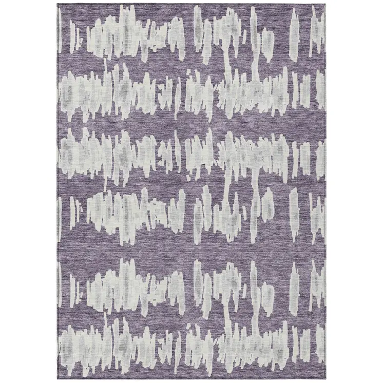 5' X 8' Purple And Gray Striped Washable Indoor Outdoor Area Rug