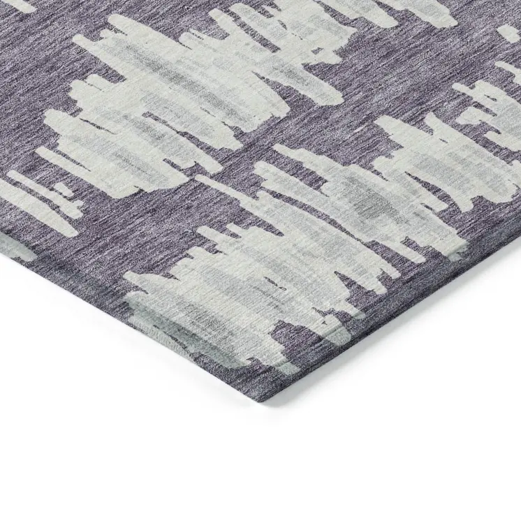 5' X 8' Purple And Gray Striped Washable Indoor Outdoor Area Rug