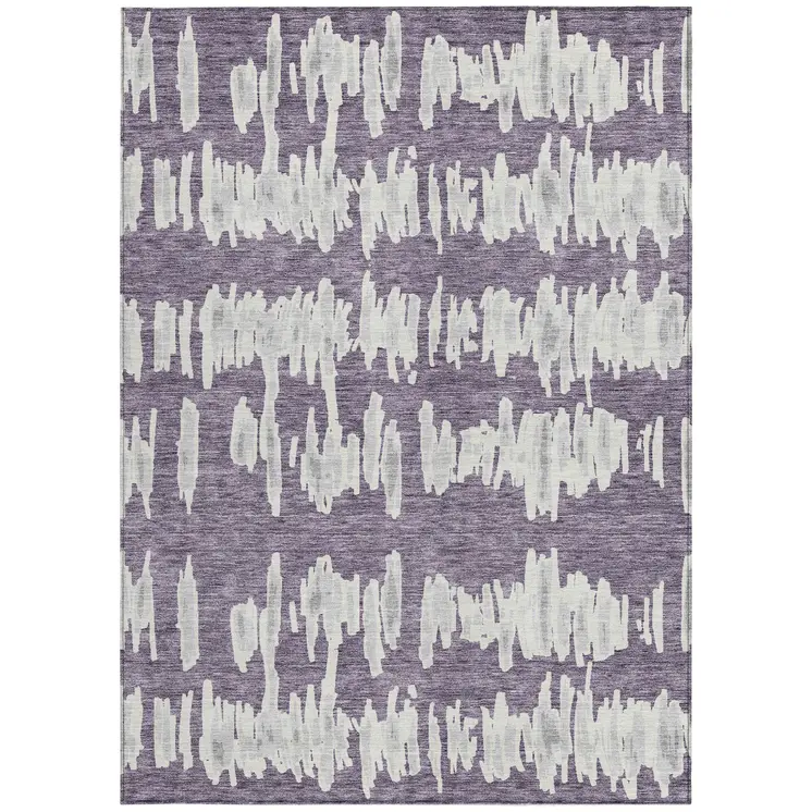 5' X 8' Purple And Gray Striped Washable Indoor Outdoor Area Rug