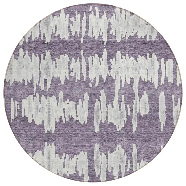 8' Purple And Gray Round Striped Washable Indoor Outdoor Area Rug