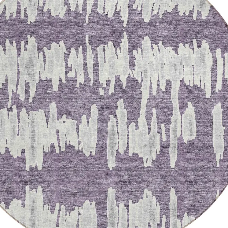 8' Purple And Gray Round Striped Washable Indoor Outdoor Area Rug
