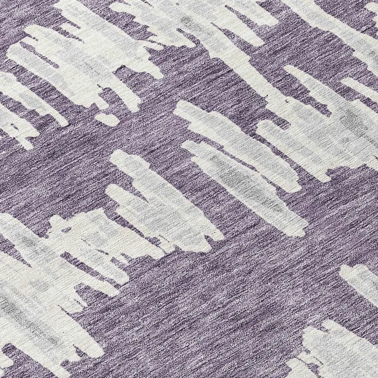 8' Purple And Gray Round Striped Washable Indoor Outdoor Area Rug
