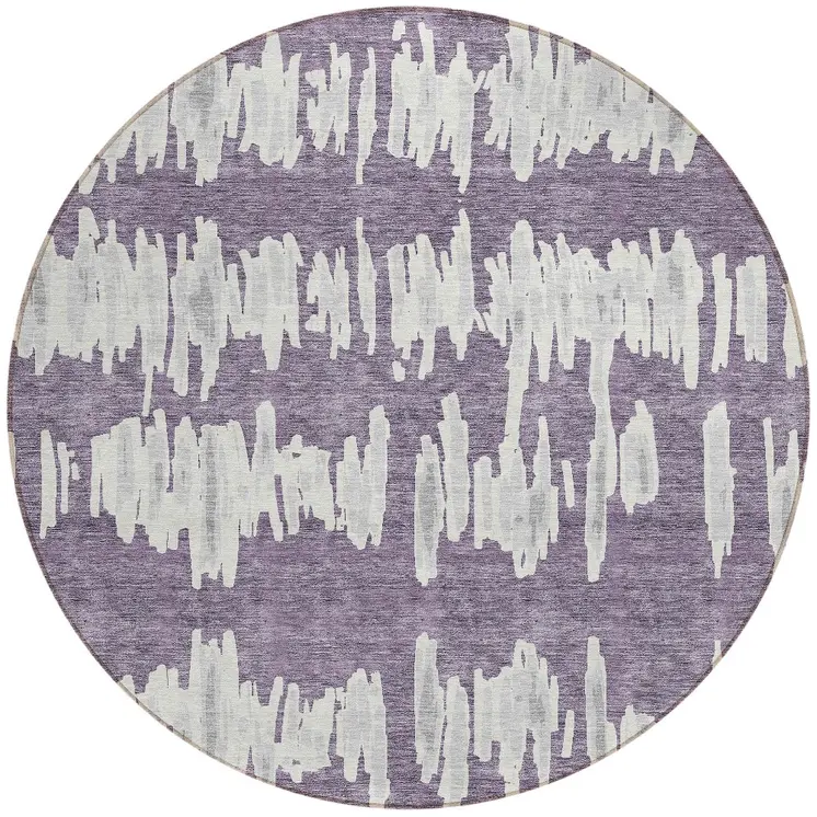 8' Purple And Gray Round Striped Washable Indoor Outdoor Area Rug