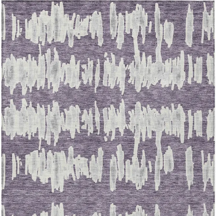 9' X 12' Purple And Gray Striped Washable Indoor Outdoor Area Rug