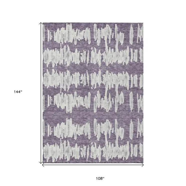9' X 12' Purple And Gray Striped Washable Indoor Outdoor Area Rug