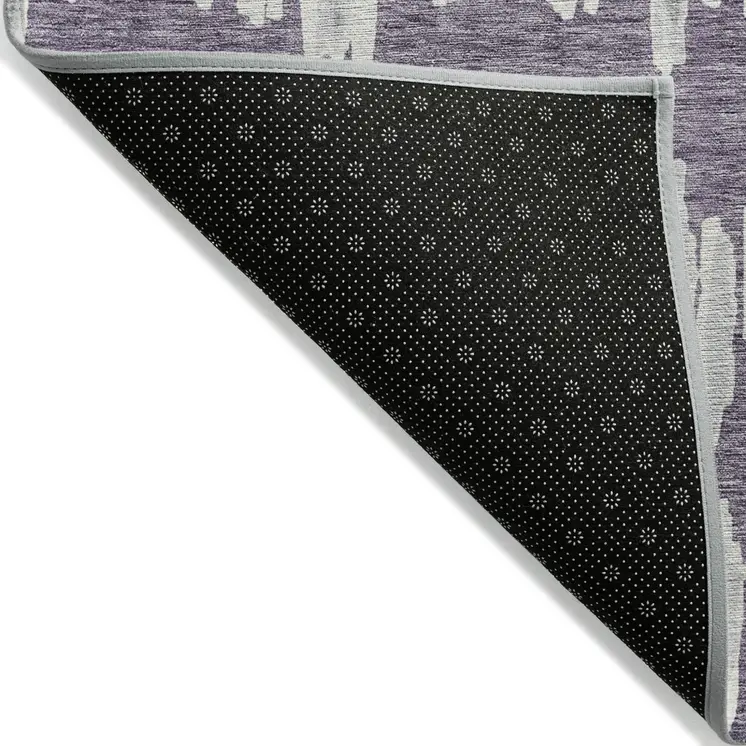 9' X 12' Purple And Gray Striped Washable Indoor Outdoor Area Rug