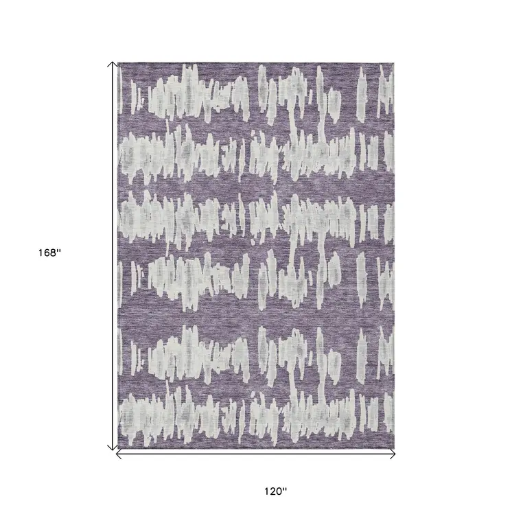 10' X 14' Purple And Gray Striped Washable Indoor Outdoor Area Rug