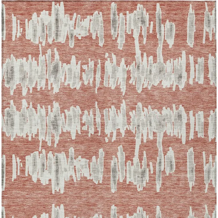 3' X 5' Salmon And Gray Striped Washable Indoor Outdoor Area Rug