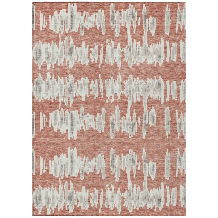 3' X 5' Salmon And Gray Striped Washable Indoor Outdoor Area Rug