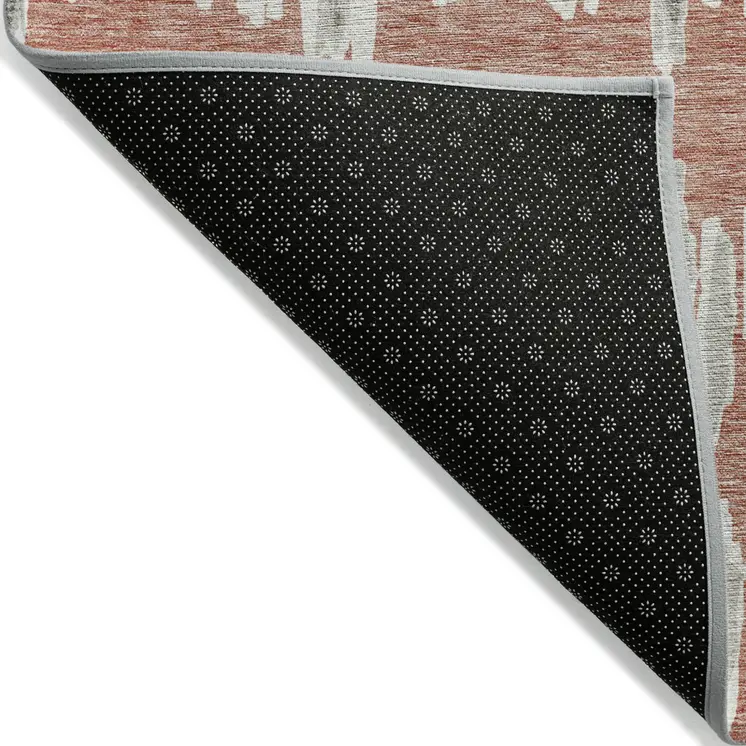 3' X 5' Salmon And Gray Striped Washable Indoor Outdoor Area Rug