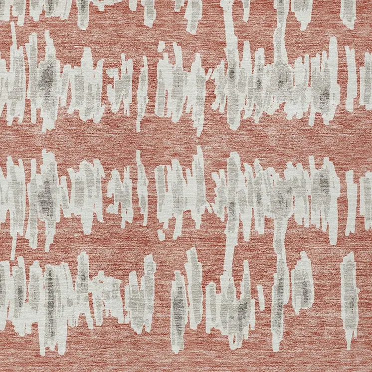 3' X 5' Salmon And Gray Striped Washable Indoor Outdoor Area Rug