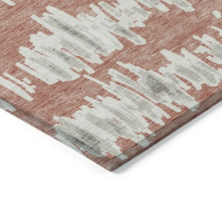 5' X 8' Salmon And Gray Striped Washable Indoor Outdoor Area Rug
