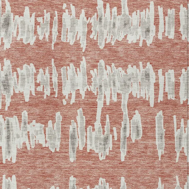 5' X 8' Salmon And Gray Striped Washable Indoor Outdoor Area Rug