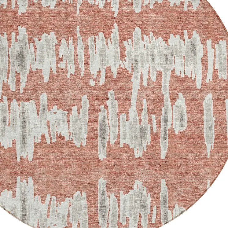 8' Salmon And Gray Round Striped Washable Indoor Outdoor Area Rug