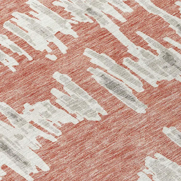 8' Salmon And Gray Round Striped Washable Indoor Outdoor Area Rug