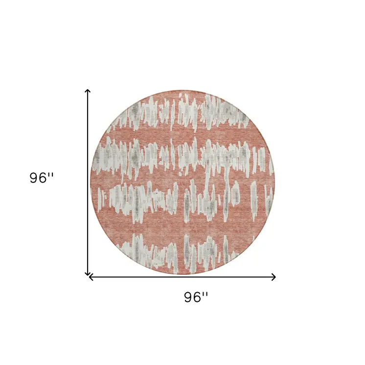 8' Salmon And Gray Round Striped Washable Indoor Outdoor Area Rug