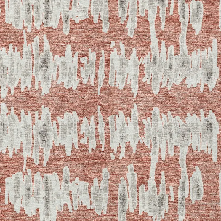 8' X 10' Salmon And Gray Striped Washable Indoor Outdoor Area Rug