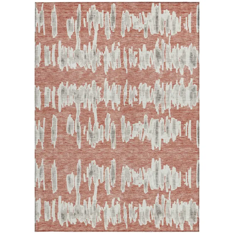 10' X 14' Salmon And Gray Striped Washable Indoor Outdoor Area Rug