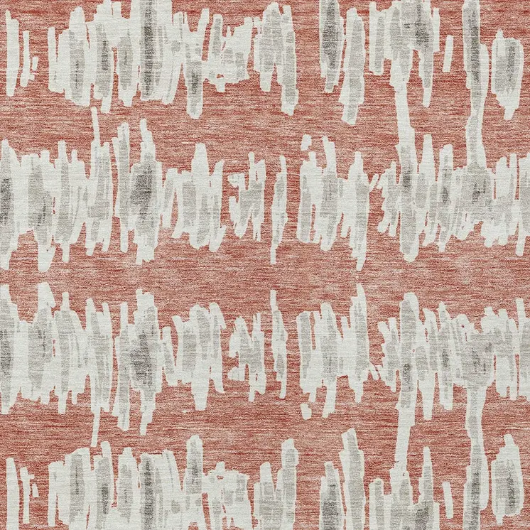 10' X 14' Salmon And Gray Striped Washable Indoor Outdoor Area Rug