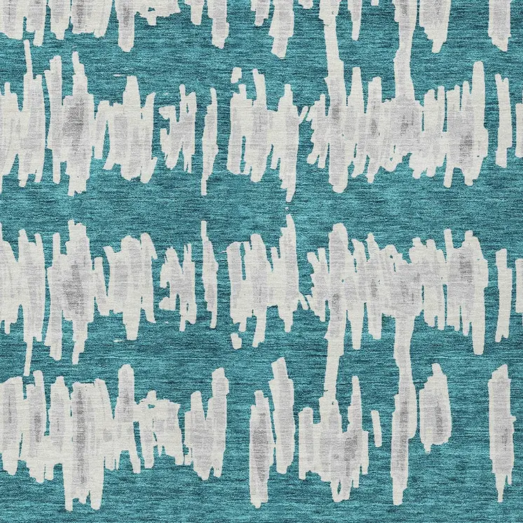 3' X 5' Teal Blue And Gray Striped Washable Indoor Outdoor Area Rug