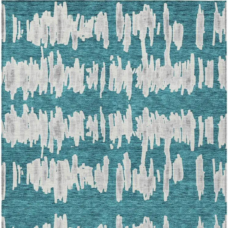 5' X 8' Teal Blue And Gray Striped Washable Indoor Outdoor Area Rug