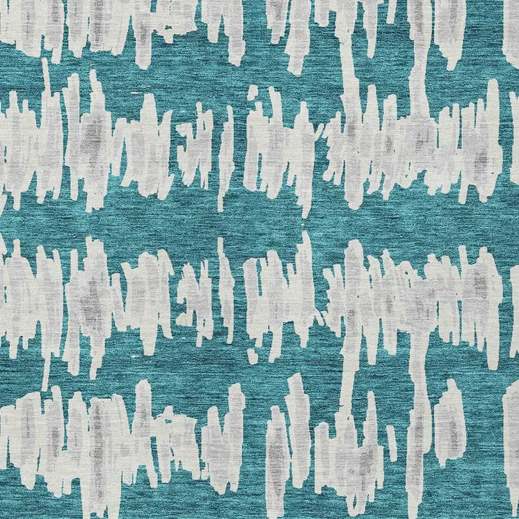 5' X 8' Teal Blue And Gray Striped Washable Indoor Outdoor Area Rug