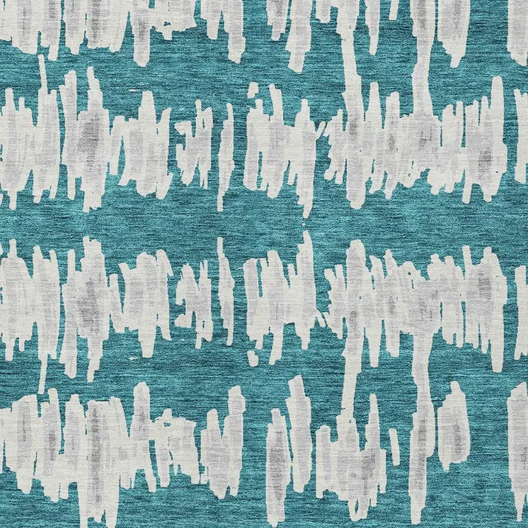 10' X 14' Teal Blue And Gray Striped Washable Indoor Outdoor Area Rug