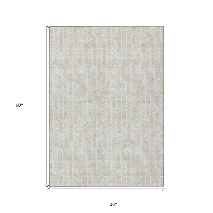 3' X 5' Beige And Ivory Tribal Washable Indoor Outdoor Area Rug