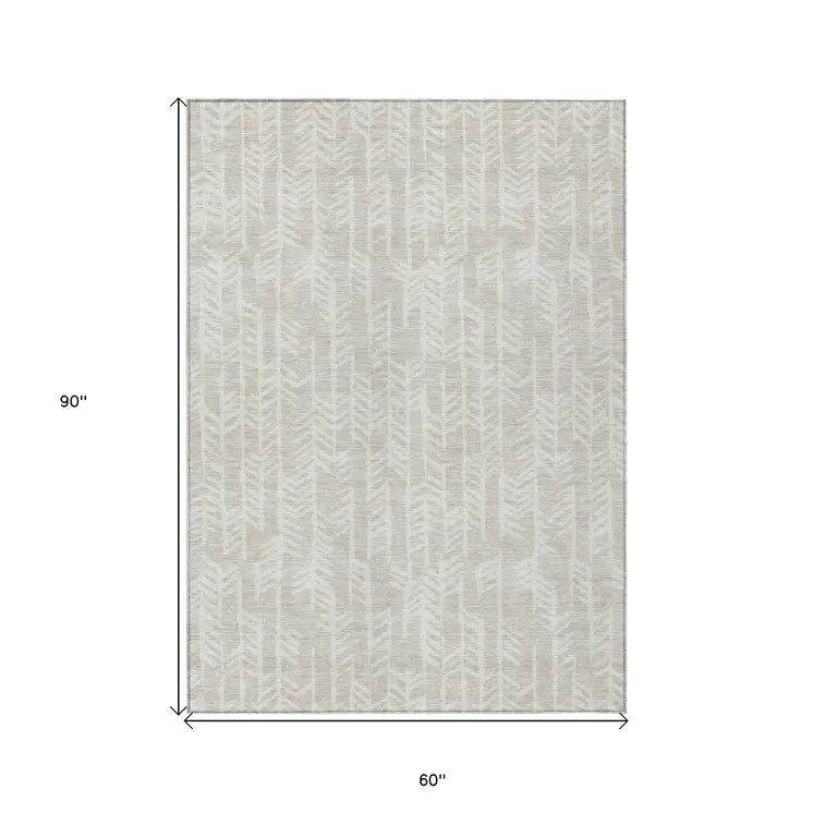 5' X 8' Beige And Ivory Tribal Washable Indoor Outdoor Area Rug