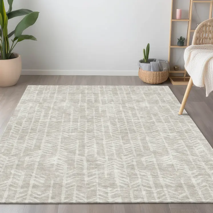 5' X 8' Beige And Ivory Tribal Washable Indoor Outdoor Area Rug