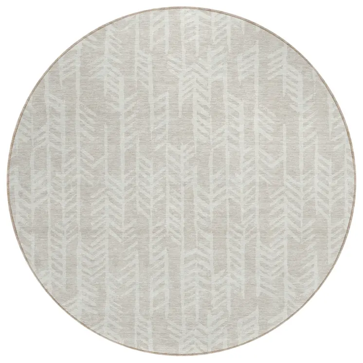 8' Beige And Ivory Round Tribal Washable Indoor Outdoor Area Rug