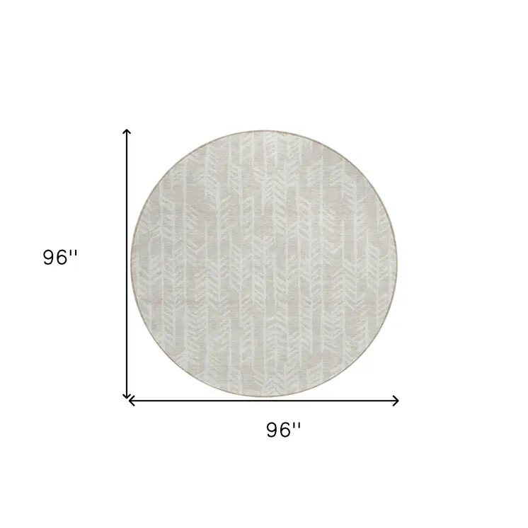 8' Beige And Ivory Round Tribal Washable Indoor Outdoor Area Rug