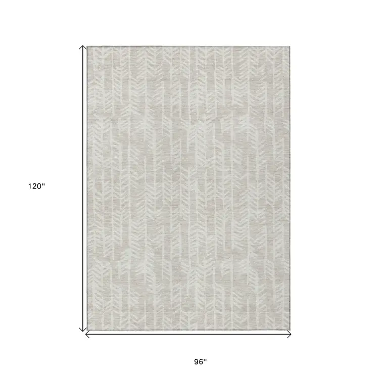 8' X 10' Beige And Ivory Tribal Washable Indoor Outdoor Area Rug