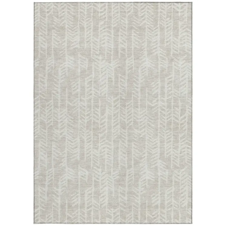 9' X 12' Beige And Ivory Tribal Washable Indoor Outdoor Area Rug