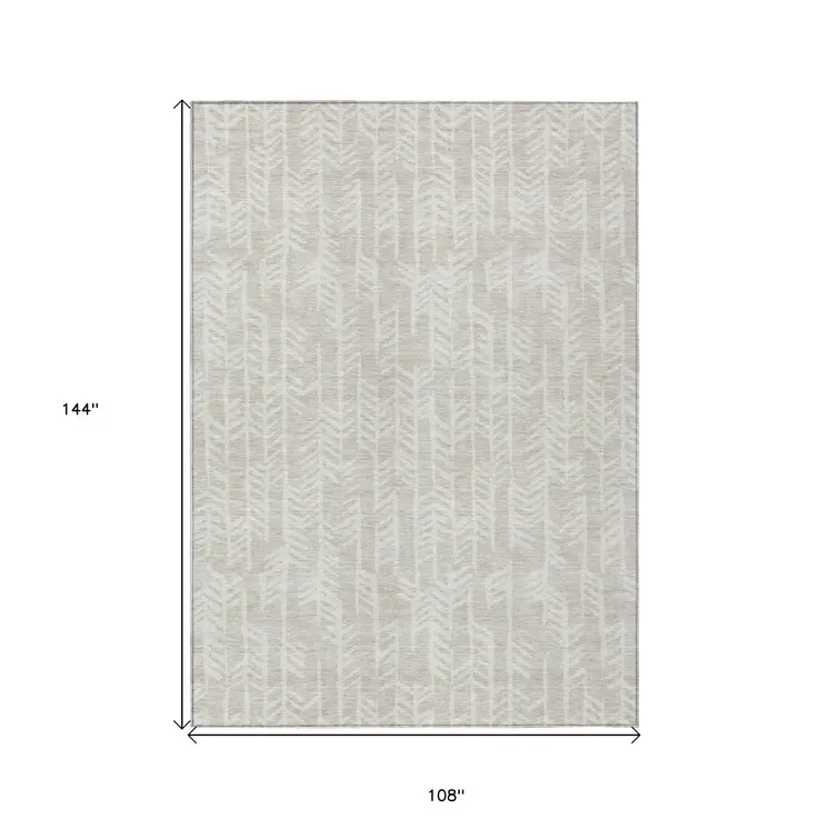 9' X 12' Beige And Ivory Tribal Washable Indoor Outdoor Area Rug
