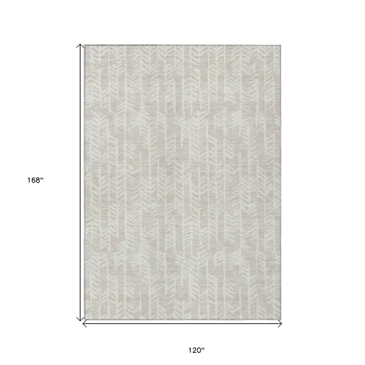 10' X 14' Beige And Ivory Tribal Washable Indoor Outdoor Area Rug