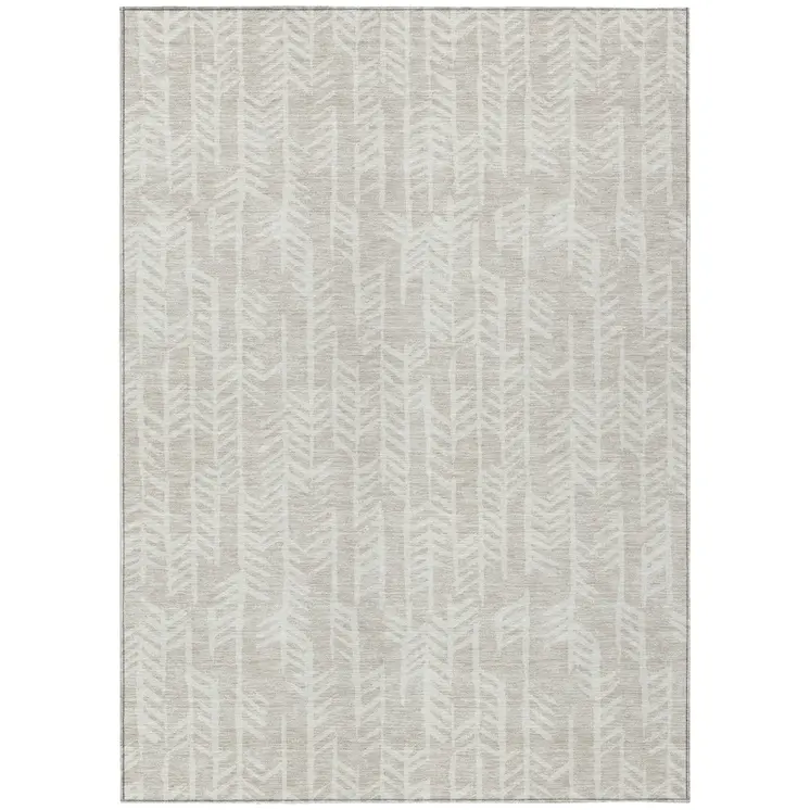10' X 14' Beige And Ivory Tribal Washable Indoor Outdoor Area Rug