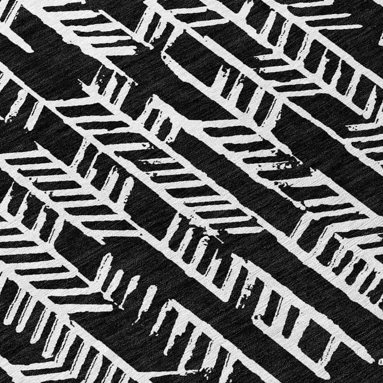 8' Black And Ivory Round Tribal Washable Indoor Outdoor Area Rug