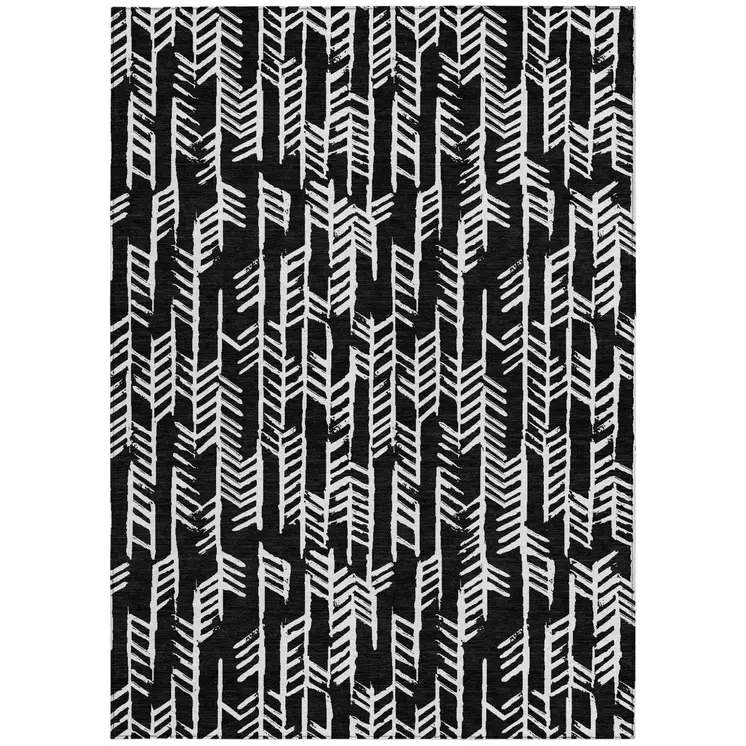 9' X 12' Black And Ivory Tribal Washable Indoor Outdoor Area Rug