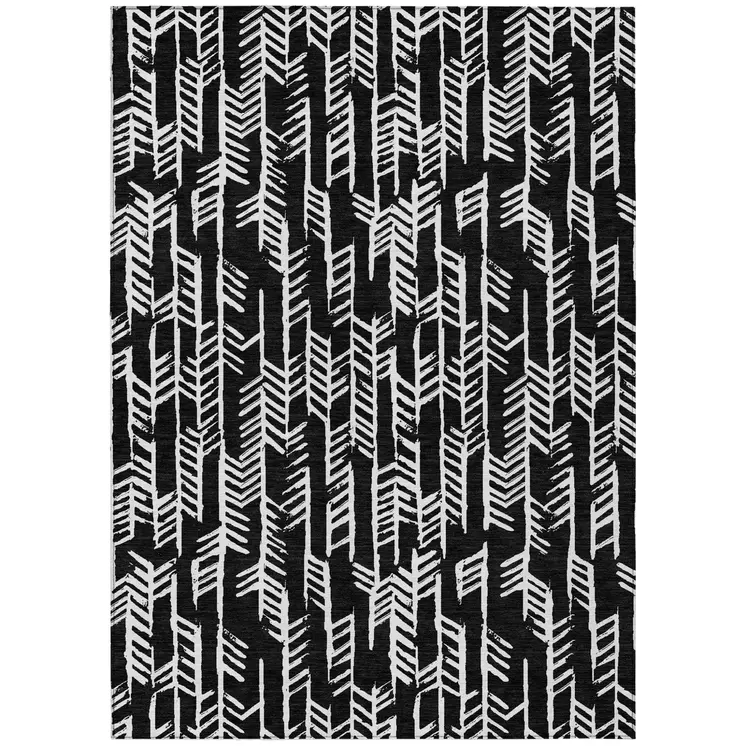9' X 12' Black And Ivory Tribal Washable Indoor Outdoor Area Rug