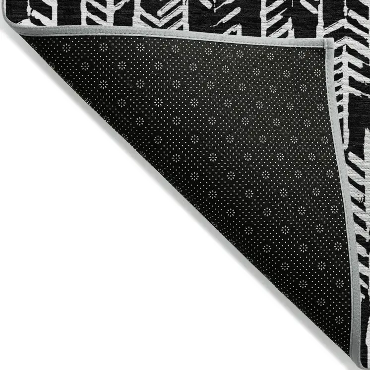 9' X 12' Black And Ivory Tribal Washable Indoor Outdoor Area Rug