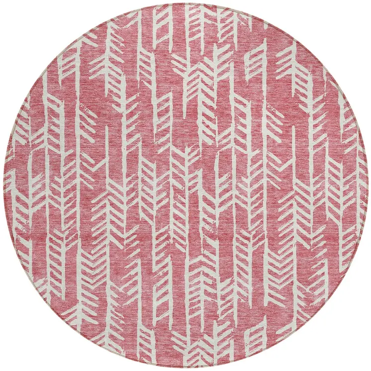 8' Blush And Ivory Round Tribal Washable Indoor Outdoor Area Rug