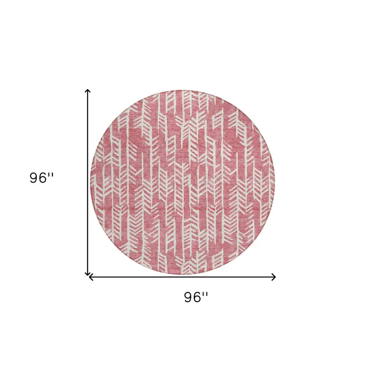 8' Blush And Ivory Round Tribal Washable Indoor Outdoor Area Rug
