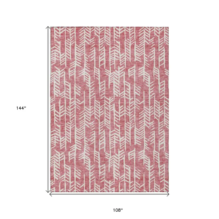 9' X 12' Blush And Ivory Tribal Washable Indoor Outdoor Area Rug
