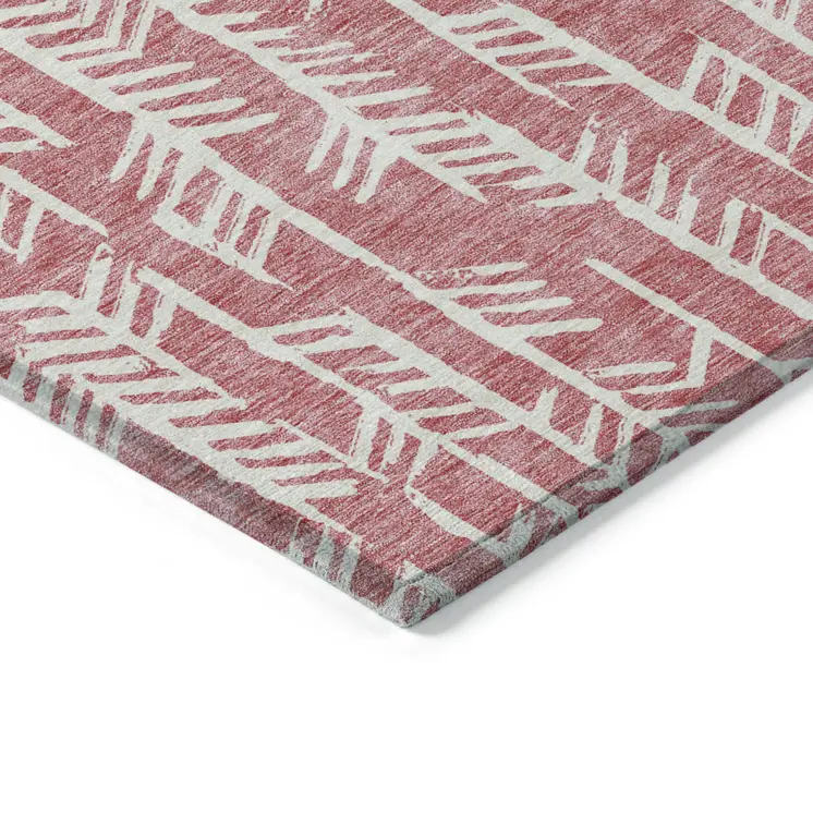 9' X 12' Blush And Ivory Tribal Washable Indoor Outdoor Area Rug