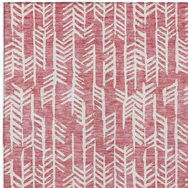 9' X 12' Blush And Ivory Tribal Washable Indoor Outdoor Area Rug